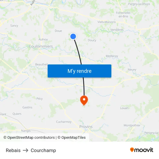 Rebais to Courchamp map
