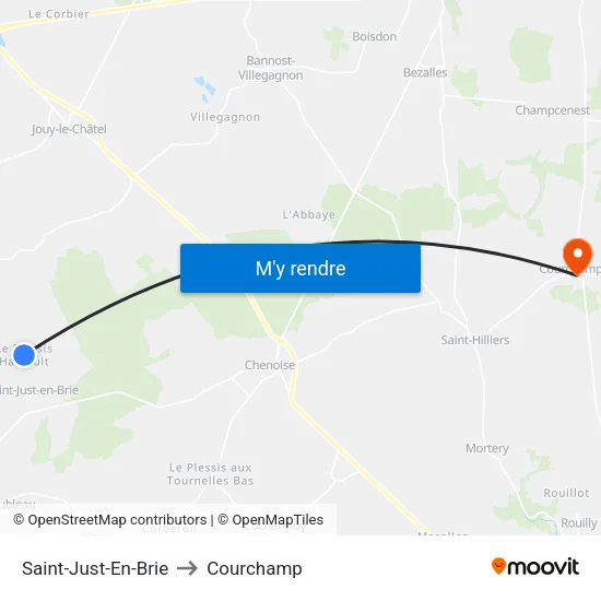 Saint-Just-En-Brie to Courchamp map