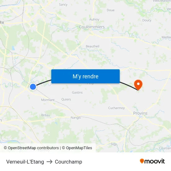 Verneuil-L'Etang to Courchamp map