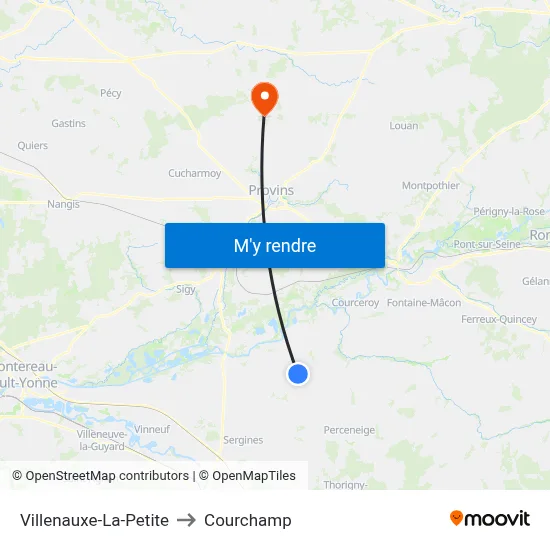Villenauxe-La-Petite to Courchamp map