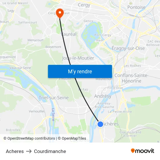 Acheres to Courdimanche map