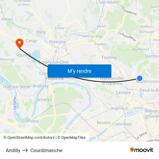 Andilly to Courdimanche map