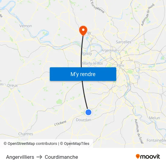 Angervilliers to Courdimanche map