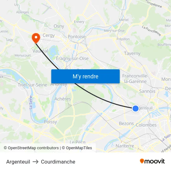 Argenteuil to Courdimanche map