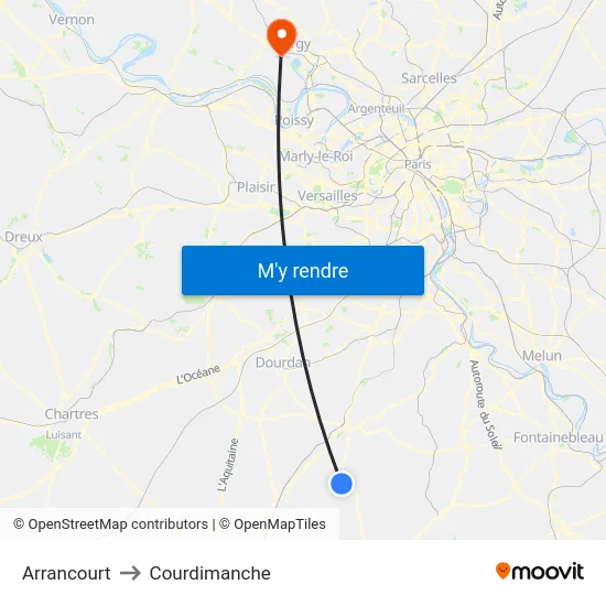 Arrancourt to Courdimanche map