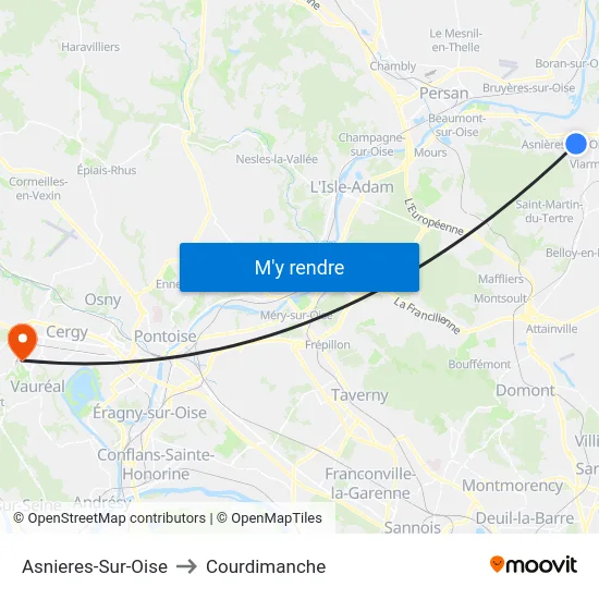 Asnieres-Sur-Oise to Courdimanche map