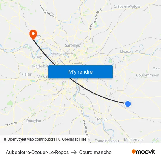Aubepierre-Ozouer-Le-Repos to Courdimanche map