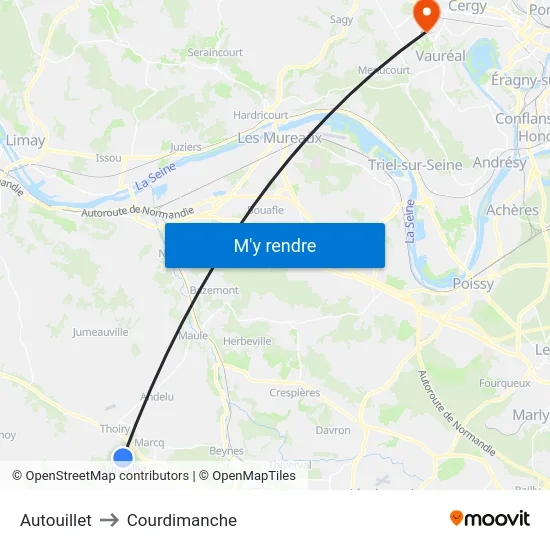 Autouillet to Courdimanche map