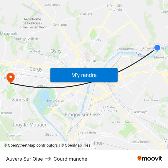 Auvers-Sur-Oise to Courdimanche map