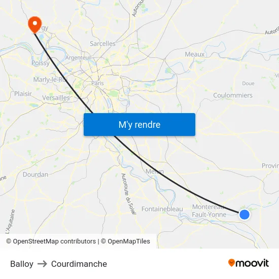 Balloy to Courdimanche map