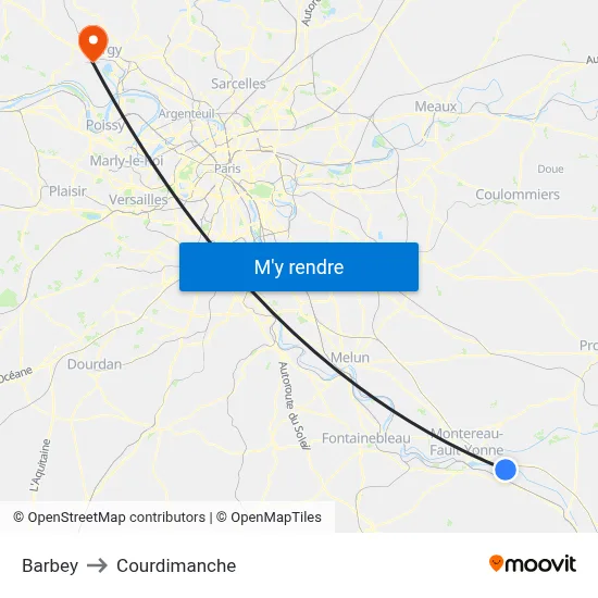 Barbey to Courdimanche map