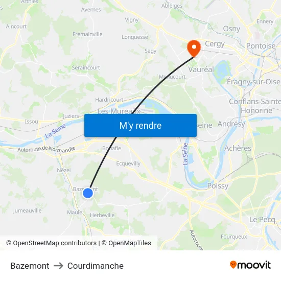 Bazemont to Courdimanche map