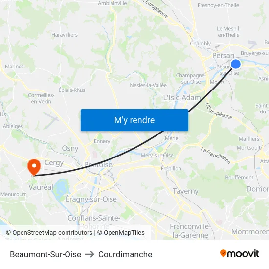 Beaumont-Sur-Oise to Courdimanche map