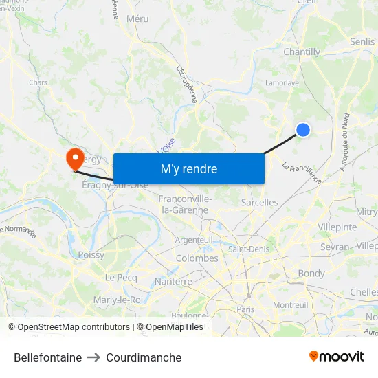 Bellefontaine to Courdimanche map