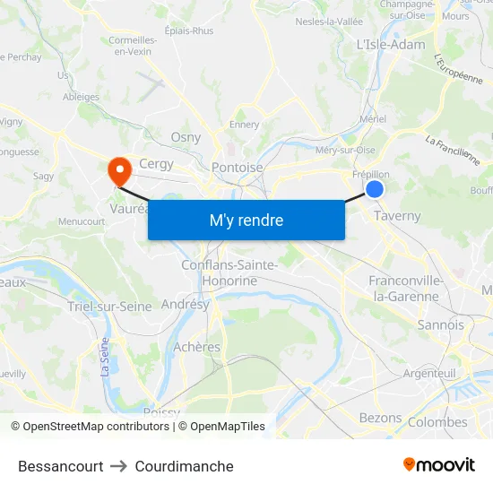 Bessancourt to Courdimanche map