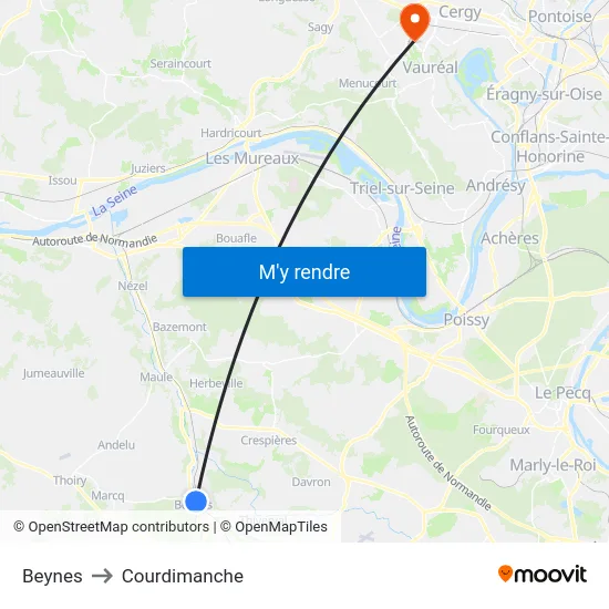 Beynes to Courdimanche map