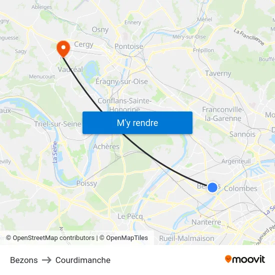 Bezons to Courdimanche map