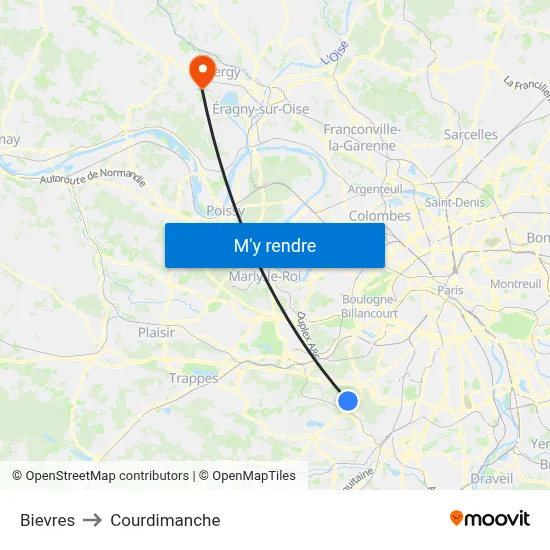 Bievres to Courdimanche map