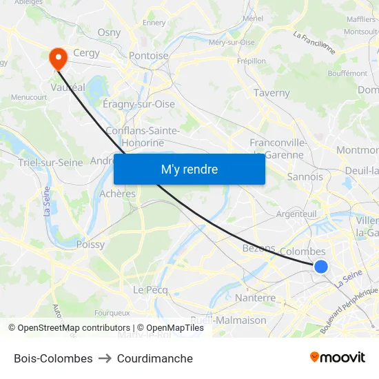 Bois-Colombes to Courdimanche map