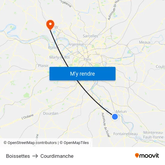 Boissettes to Courdimanche map