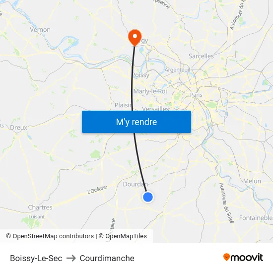 Boissy-Le-Sec to Courdimanche map