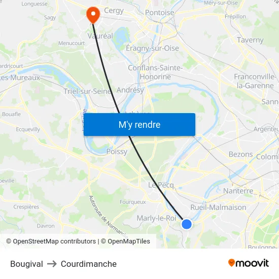 Bougival to Courdimanche map