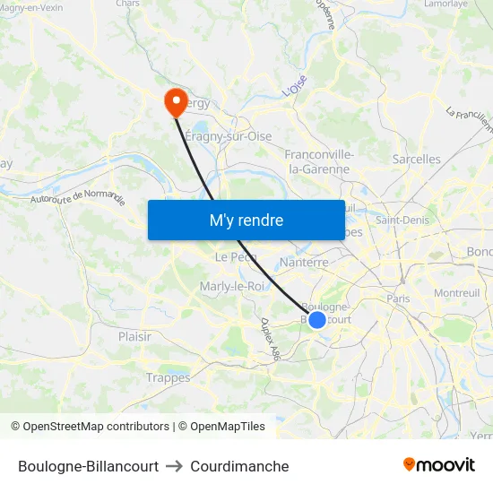 Boulogne-Billancourt to Courdimanche map