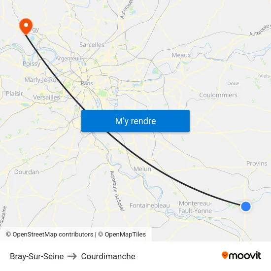Bray-Sur-Seine to Courdimanche map
