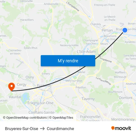 Bruyeres-Sur-Oise to Courdimanche map