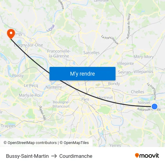 Bussy-Saint-Martin to Courdimanche map