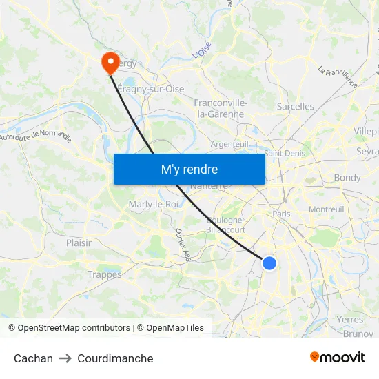 Cachan to Courdimanche map