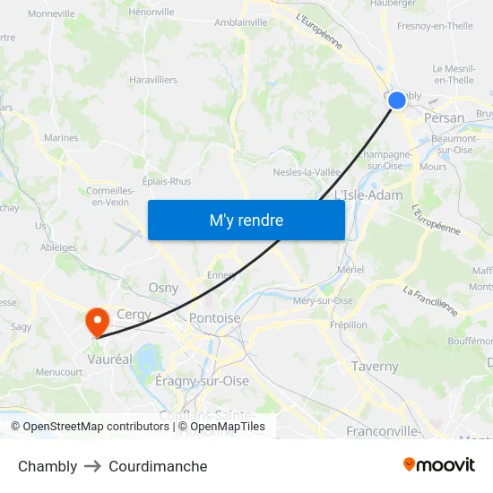 Chambly to Courdimanche map