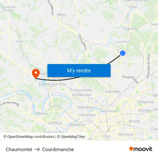 Chaumontel to Courdimanche map