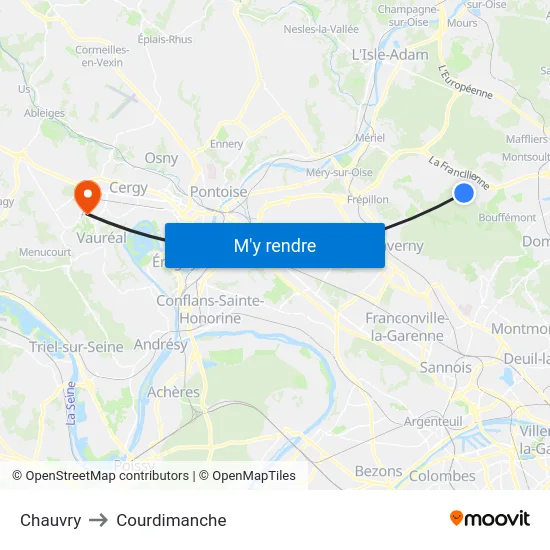 Chauvry to Courdimanche map