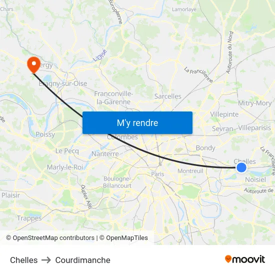 Chelles to Courdimanche map