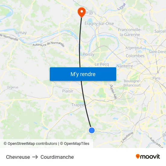 Chevreuse to Courdimanche map