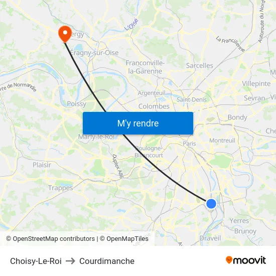 Choisy-Le-Roi to Courdimanche map