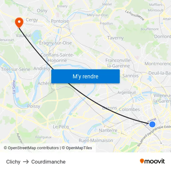 Clichy to Courdimanche map