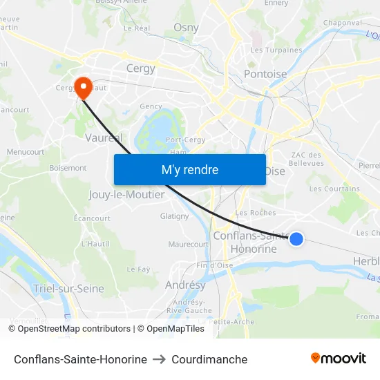 Conflans-Sainte-Honorine to Courdimanche map