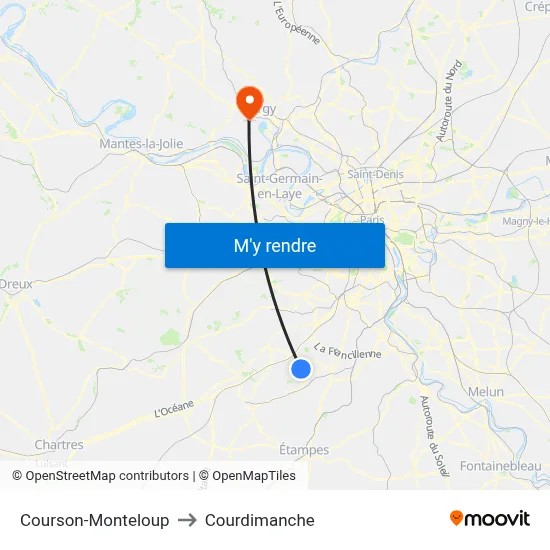 Courson-Monteloup to Courdimanche map