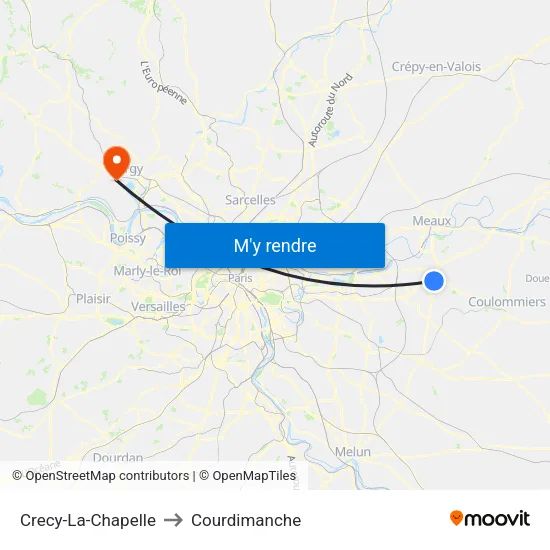 Crecy-La-Chapelle to Courdimanche map