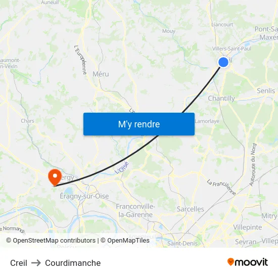 Creil to Courdimanche map
