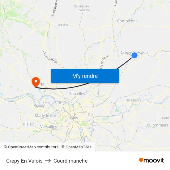 Crepy-En-Valois to Courdimanche map