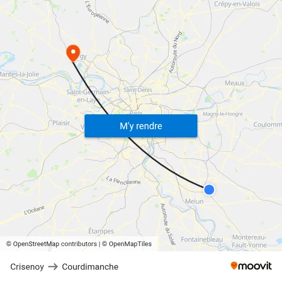 Crisenoy to Courdimanche map