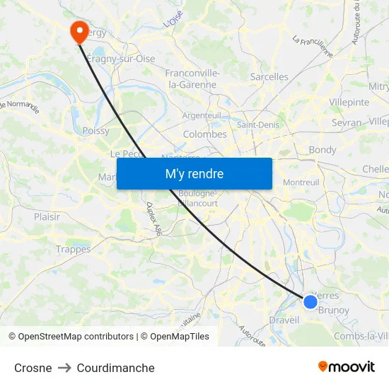 Crosne to Courdimanche map