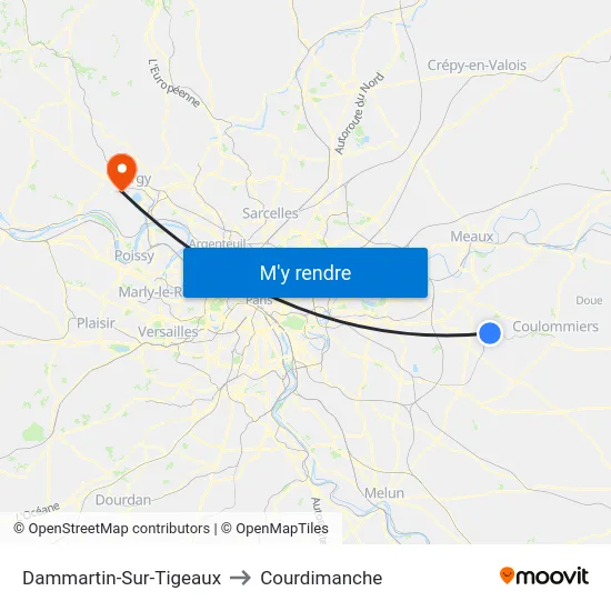 Dammartin-Sur-Tigeaux to Courdimanche map