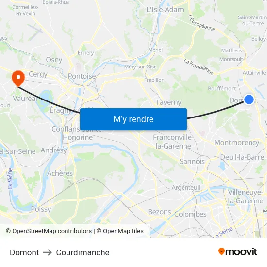 Domont to Courdimanche map
