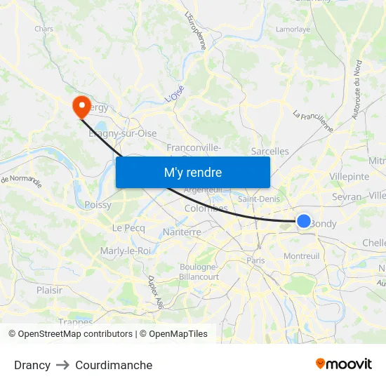 Drancy to Courdimanche map