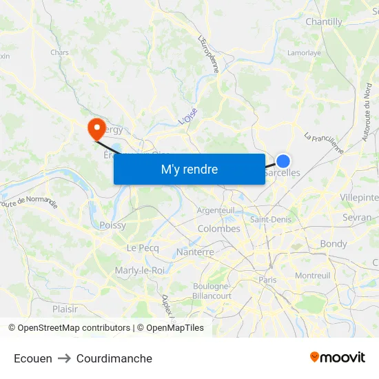 Ecouen to Courdimanche map
