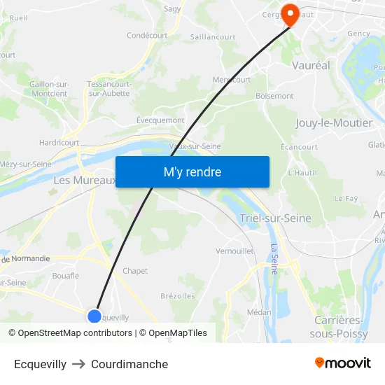 Ecquevilly to Courdimanche map